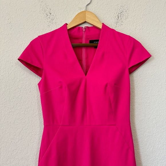 J. CREW V-Neck Bi-Stretch Cotton Sheath Dress in Soft Fuchsia - Picture 3 of 14